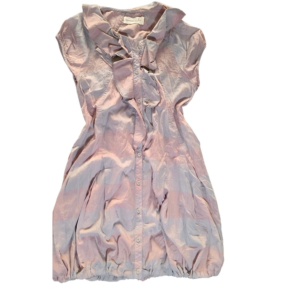 DONORATICO BY DING Ruffle Front Sleeveless Drawstring Dress Medium Pink Gray M